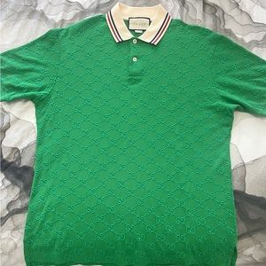 Mens green Gucci embroidered GG polo